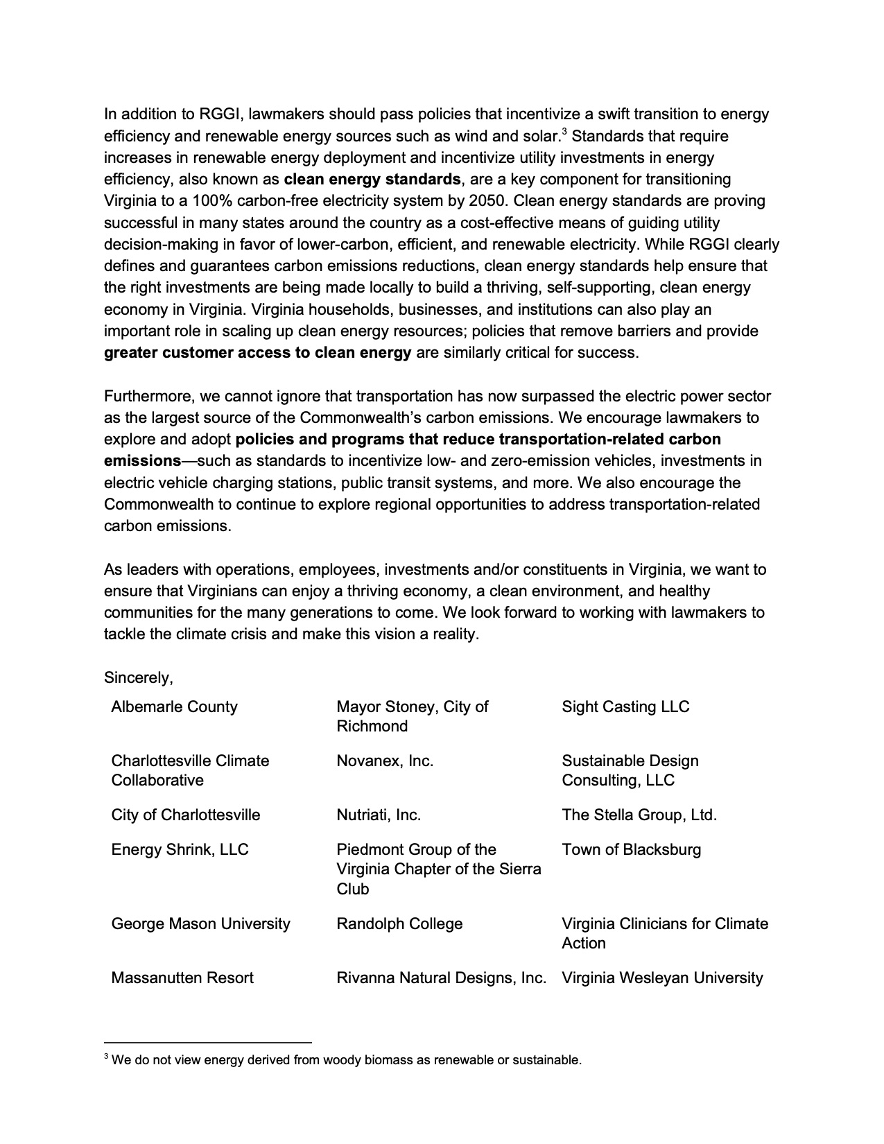 VA Climate Leaders Letter